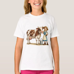Camiseta Garota do campo com vaca, adorável arte do país le