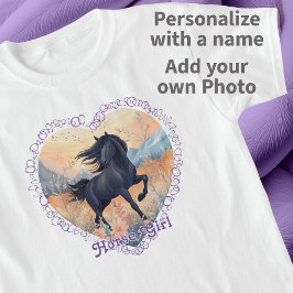 Camiseta Garota do Cavalo Personalizada Negra Selvagem Flor