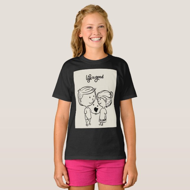 Camiseta Garota doce e garotinha segurando mãos (Frente Completa)
