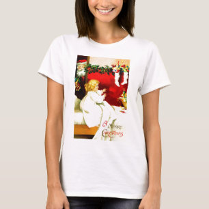 Camiseta Garota e Papais noeis na véspera de Natal