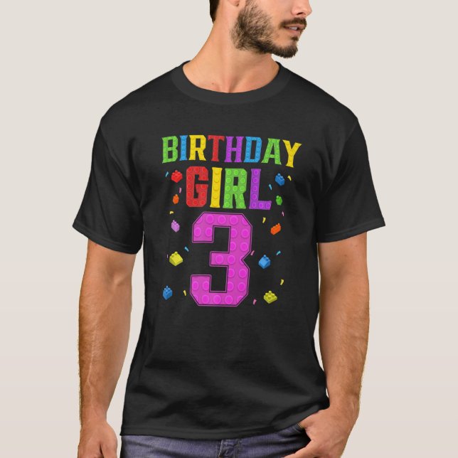 Camiseta Garota-Edifício De Blocos Cuja aniversário de 3 an (Frente)
