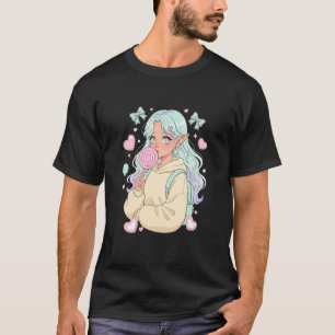 Camiseta Garota Elfa Kawaii Pirulito Anime Fofo Pastel Goth