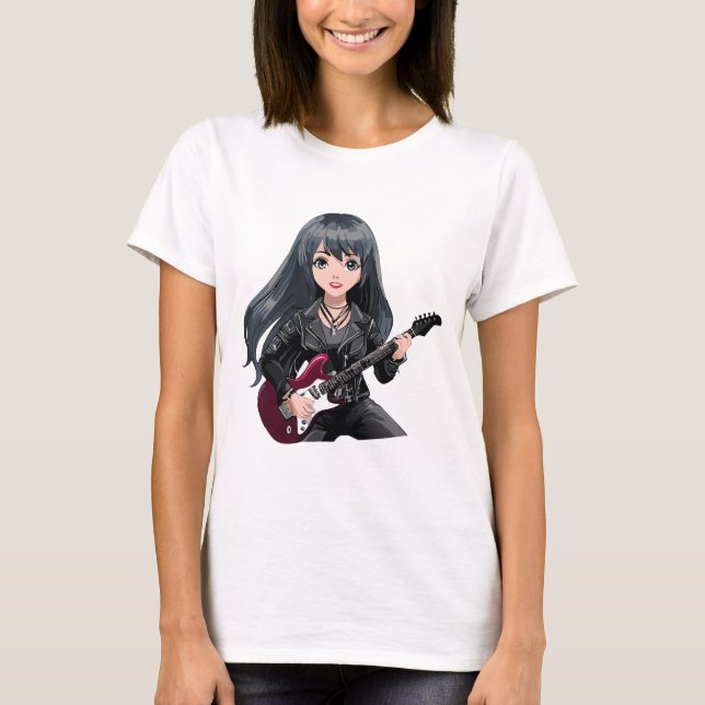 Camiseta Garota emo com cabelo preto comprido (Frente)