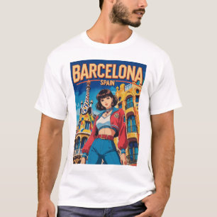 Camiseta Garota Engraçada Vintage Posta Cartão de Barcelona