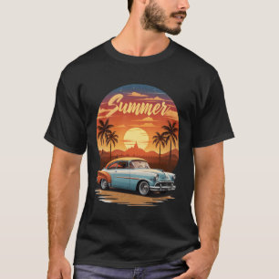 Camiseta garota estilo streetwear de carro vintage verão pô
