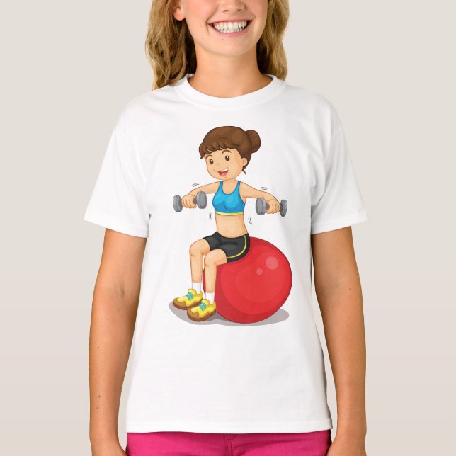 Camiseta Garota Exercitando Com Pesos Meninas T-Shirt (Frente)