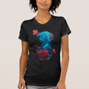Camiseta Garota Fantasma Neon com Rosas Vermelhas.