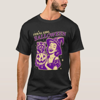 Camiseta Garota Feral Engraçada Bruxaria de Halloween Mapac