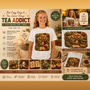 Camiseta Garota Fofa de Crochê Apreciando Café Cozy Cottage