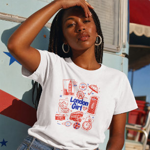 Camiseta Garota Fofa de Londres Desenho de Viagem – Londres