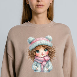 Camiseta Garota Fofo do Inverno Cachecol Aconchegante Arte