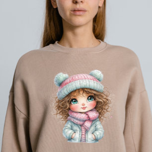 Camiseta Garota Fofo do Inverno Cachecol Aconchegante Arte