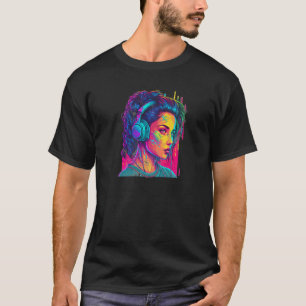 Camiseta Garota Gamer Cores Cibernéticas Legal Retro Jogos