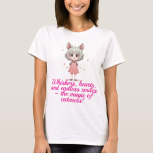 Camiseta Garota Gata Bela Chibi em Vestido Rosa