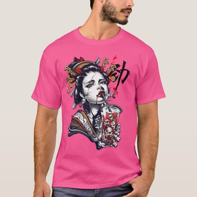 Camiseta Garota Geisha Japonesa Vaporwave Cyberpunk Popart  (Frente)