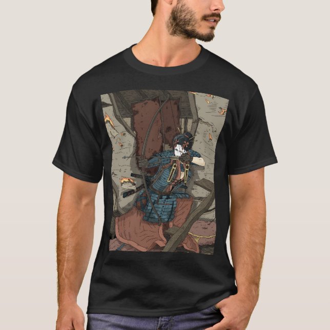 Camiseta Garota Geisha Samurai Com Arco E Katana. (Frente)