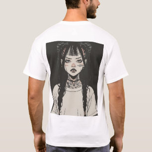 Camiseta Garota Gótico de anime com tatuagens parecendo um