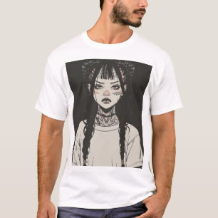 Camiseta Garota Gótico de anime com tatuagens parecendo um