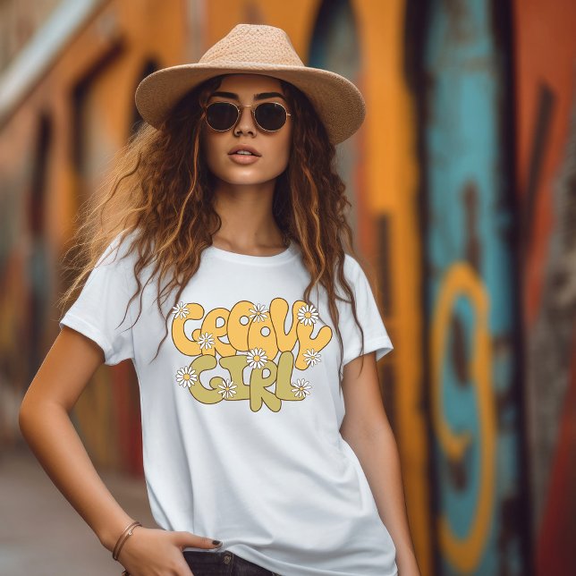 Camiseta Garota Groovy Retro Margarida (Criador carregado)