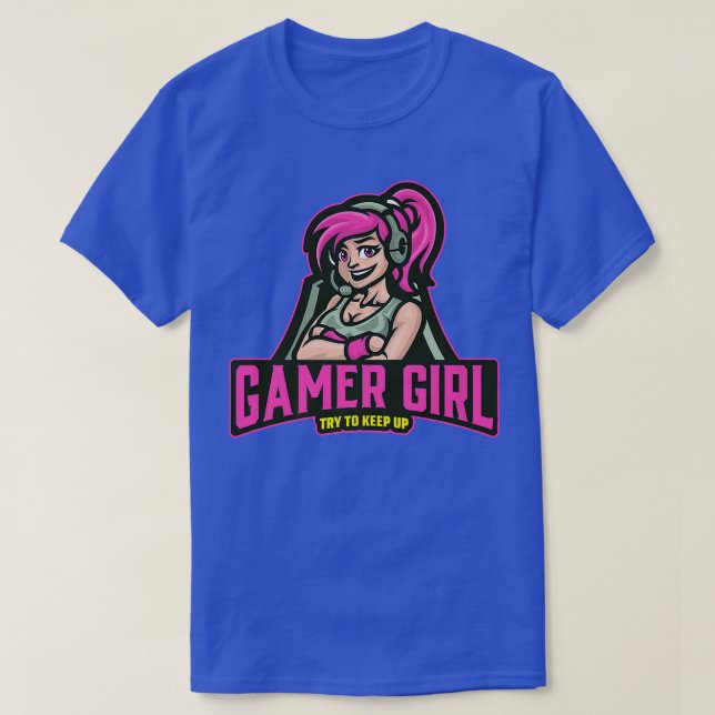 Camiseta Garota Jogadora Tenta Continuar Com O Presente Do  (Frente do Design)