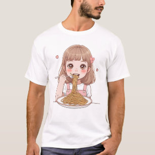 Camiseta Garota Kawaii comendo espaguete - Massas