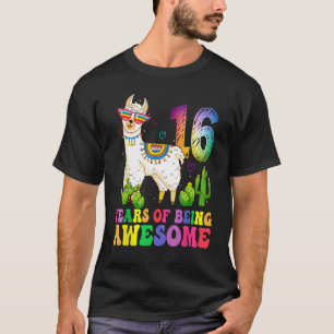 Camiseta Garota Llama Cute 16º Aniversário 16 Anos De Aw
