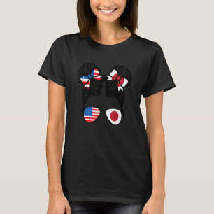 Camiseta Garota Metade Americana Metade Japonesa Bandeira E