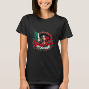 Camiseta Garota Mexicana Ilustração artística da bandeira V
