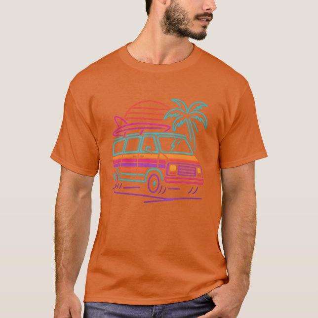 Camiseta Garota Neon Surf Van Sunset (Frente)