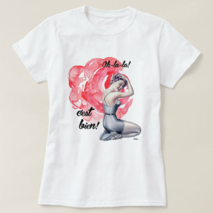 Camiseta Garota Pin-Up com Fundo Floral