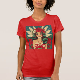 Camiseta Garota Pin-Up de Natal Tropical dos Anos 50 Retrô