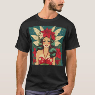 Camiseta Garota Pin-Up de Natal Tropical dos Anos 50 Retrô