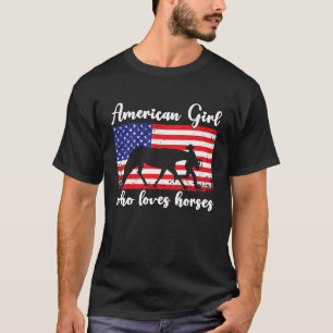 Camiseta Garota Que Ama Cavalos Orgulhosa Bandeira American