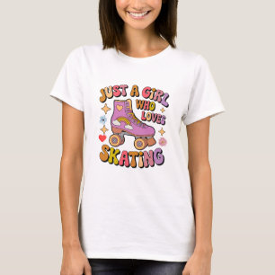 Camiseta Garota Retro Que Ama Patinação Patins de Rolo Vint