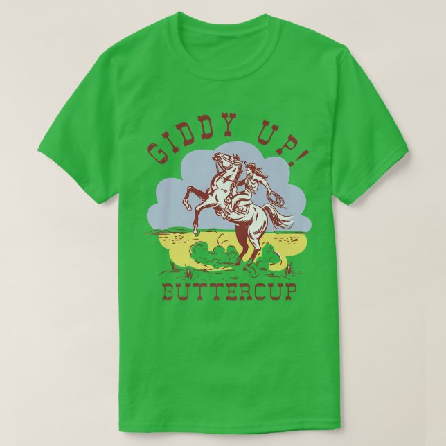 Camiseta Garota Retro Segura Seu Cavalo Giddy Para Cima Vac (Frente do Design)