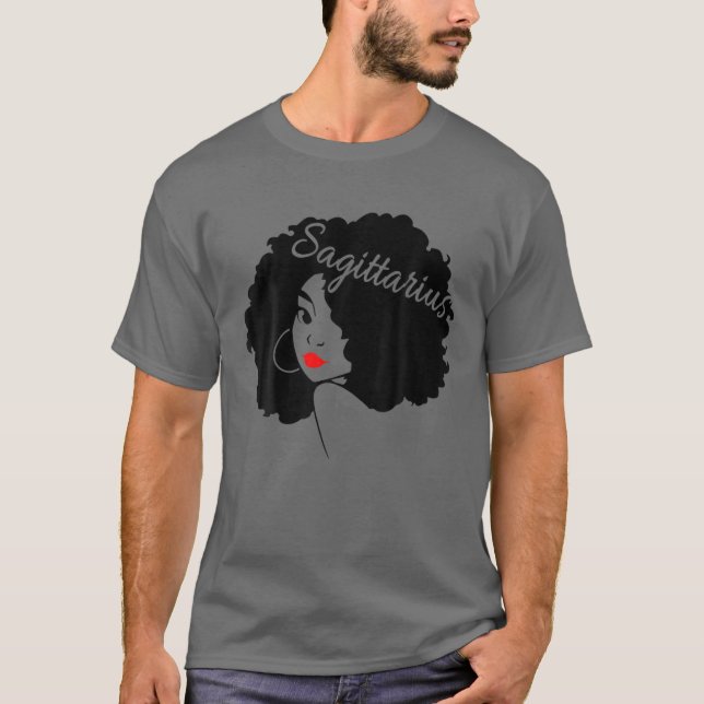 Camiseta Garota Sagitário Zodiac Afro Rainha Negra Bir (Frente)