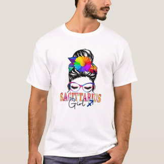 Camiseta Garota Sagittarius Aniversário Mensagem Cabelo Sol