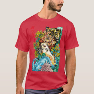 Camiseta Garota Samurai japonesa e Vintage Sakura Cherry Bl