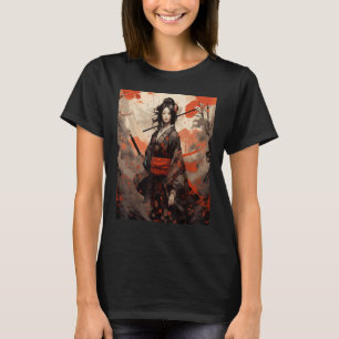 Camiseta Garota Samurai Japonesa Vintage Retro Sakura Cherr