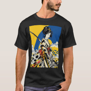 Camiseta Garota Samurai Japonesa Vintage Retro Sakura Cherr