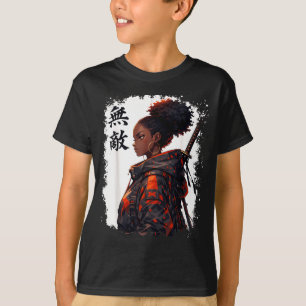 Camiseta Garota Samurai Negro Anime Guerreiro Afro Africano