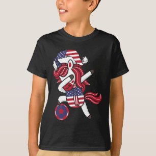 Camiseta Garota Soccer Bambbing Unicorn Natal Hat EUA