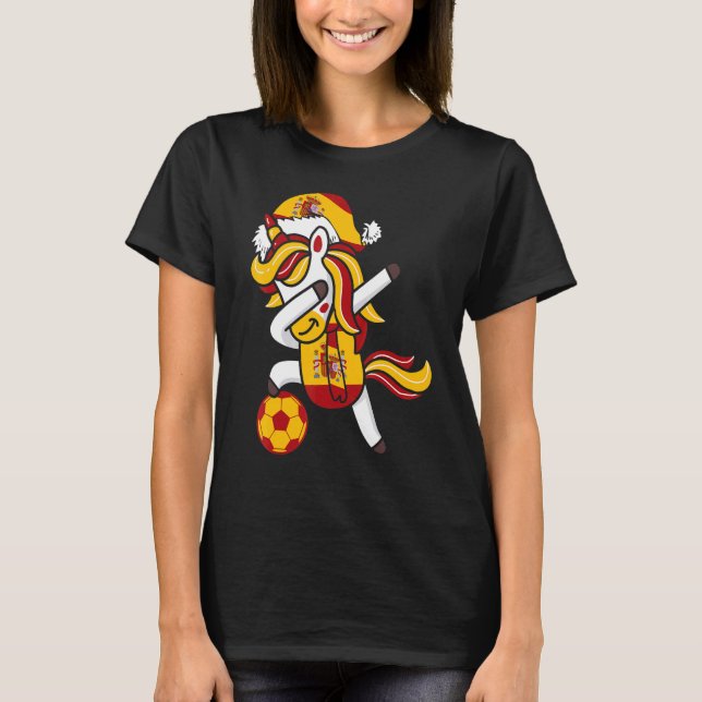 Camiseta Garota Soccer Dabbing Unicorn Espanha De Chapéu De (Frente)