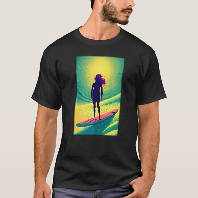 Camiseta Garota Surfergirl Mulher surfboard levava férias n (Frente)
