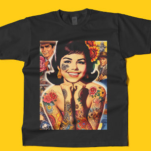 Camiseta Garota Tatuada ao Estilo Antigo
