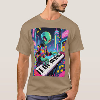 Camiseta Garota tecladista alienígena de Neon Synthwave
