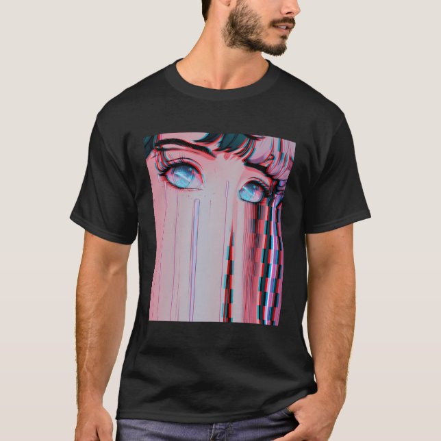 Camiseta Garota Triste de Animação Vaporwave Aestética Olho (Frente)