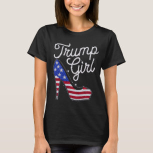 Camiseta Garota Trump Salto Alto Bandeira Americana Brilho