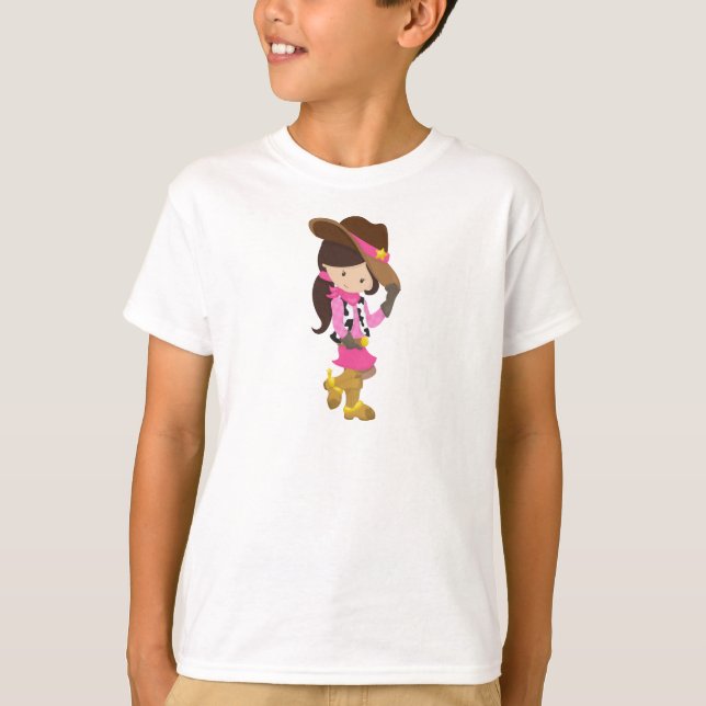 Camiseta Garota-Vaca, Xerife, Oeste, País, Cabelo-Castanho (Frente)