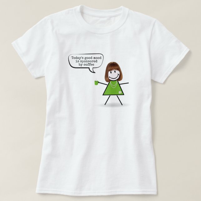 Camiseta Garota Vestida Com Mug De Café Verde (Frente do Design)